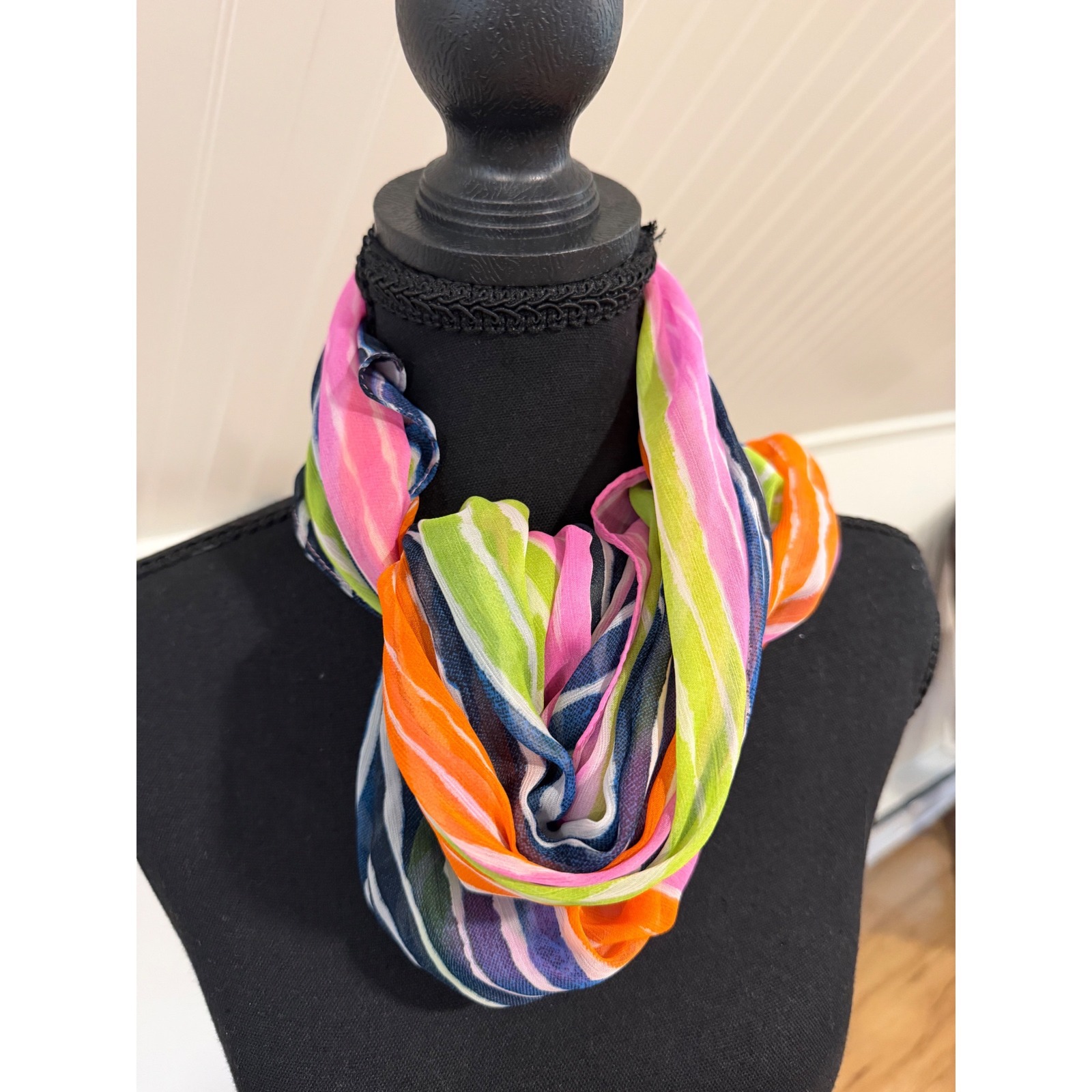Inc International Concepts Multi Color Striped Sheer Scarf Pink Orange Blue